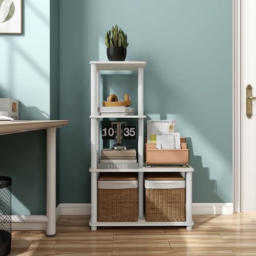 Homes: Inside + Out Apexa Modern 4-Cube Ladder Shelving Units, Collectibles Display Shelves, Easy Assembly Standing Shel