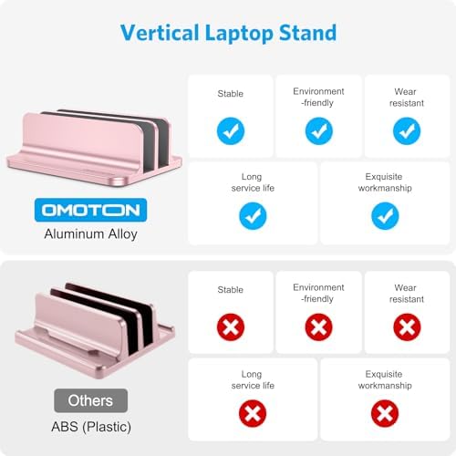 OMOTON Dual Vertical Desk Laptop Stand Holder, Fits MacBook Air, Rose Gold