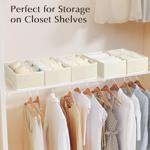 DIMJ Drawer Organizers Clothes, Set of 16 Dresser Organizer Bins, Fabric Closet Organizers and Storage, Shallow Drawer D