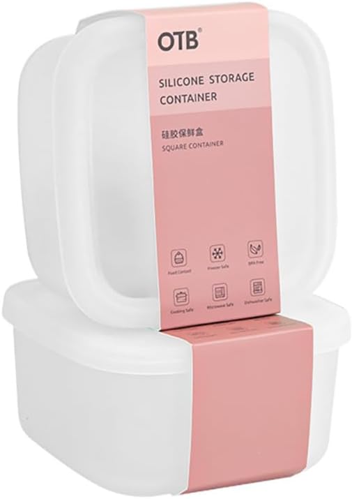 OTB Set of 2 Reusable Silicone Containers Clear, Nesting Leak-free Silicone Food Storage Boxes, BPA Free, Airtight, Dishwasher and Freezer Safe