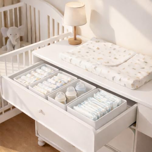 DIMJ Drawer Organizer Clothes - Underwear Organizer Small Sock Organizer Box Dresser Organizer,Drawer Dividers for Baby Clothes,Bra,Socks, Belt, Tie, Set of 6,White
