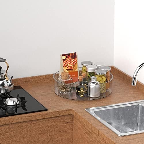 Slideep Lazy Susan Plastic Turntable Divided Spinner for Kitchen Cabinet, Pantry, Fridge, Cupboard, Counter Organizing F