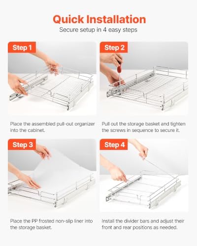 VEVOR Pull Out Cabinet Organizer 12.2" W x 20.98" D Steel Slide Out Drawers