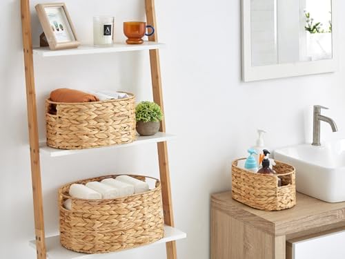 Vagusicc Wicker Basket, 3-Pack Hand-Woven Water Hyacinth Wicker Storage Basket with Handles, Large Woven Storage Baskets