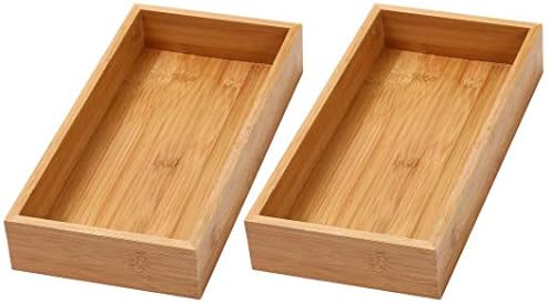 YBM HOME Bamboo Drawer Organizer Storage Box, 2 Pack 6x12x2 inch
