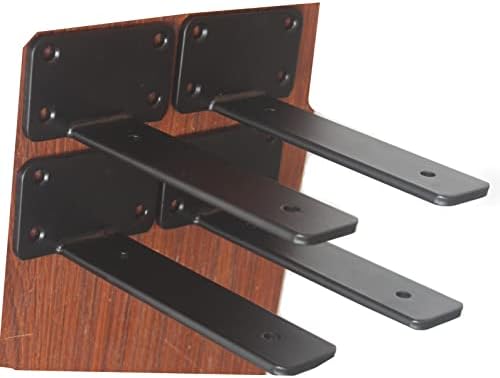 4 Pack - 6 inch Black Hidden L Shelf Bracket (1/5 Inch Thicked) Iron Floating Shelf Brackets Rustic Industrial Metal Bra