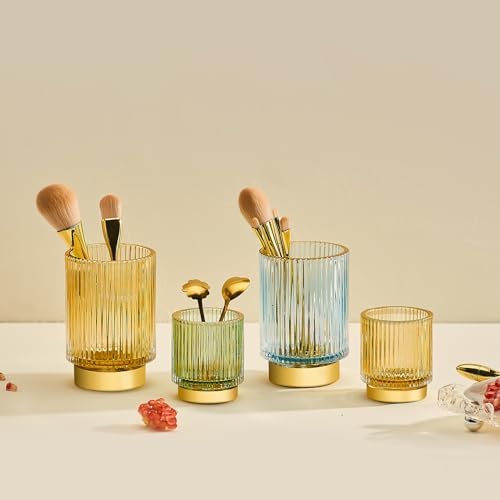 Makeup Brush Holder Organizer,Toothbrush Holders,Desk Pen Pencil Holder,Multifunctional Vintage Glass Brush Cup（S+L/Milk
