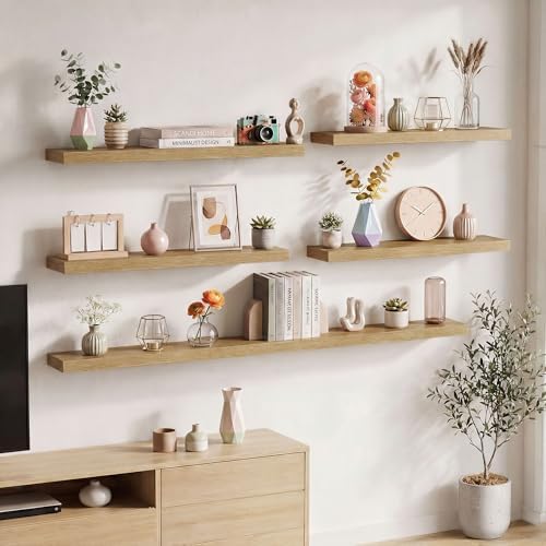 Axeman 16 Inch Floating Shelves for Wall, 2 Packs, Invisible Brackets, Oak