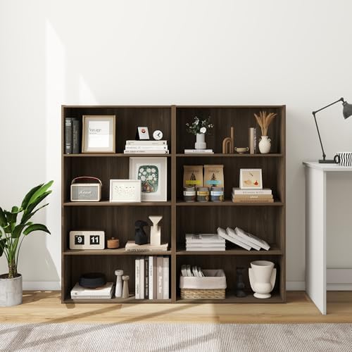 4-Tier Engineered Wood Bookshelf, Space Saving Bookshelf with 3 Shelves, 9 Inch Deep Bookcase with Storage, Book Shelves