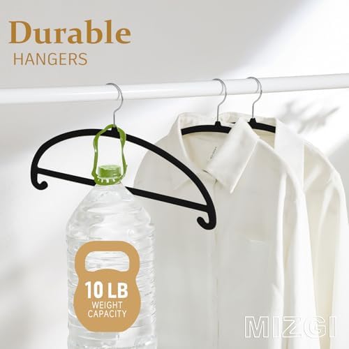 MIZGI 50 Pack Black Velvet Hangers - No Shoulder Bumps, Heavy Duty Non-Slip Chrome Hooks for Jackets, Coats, Pants