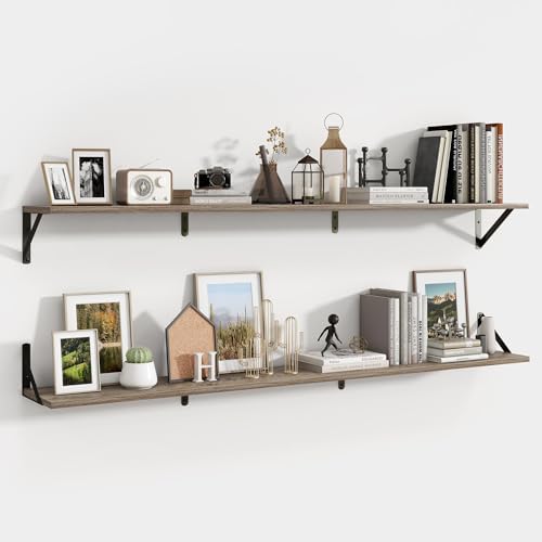 Axeman 55 Inch Floating Shelves, 8 Inch Deep Grey Wall Shelves Set of 2