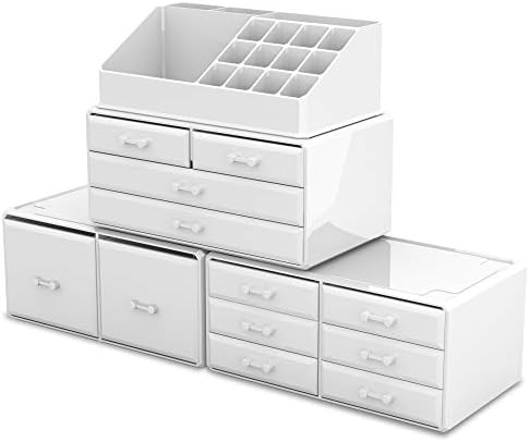 Readaeer Makeup Cosmetic Organizer Storage Drawers Display Boxes Case with 12 Drawers (White)