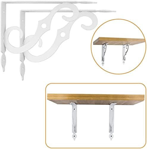 Acrux7 4 Pack Shelf Brackets 7.5X5.5 inch Thicken Iron Corner Brace Shelf Support Heavy Duty Wall Shelf Brackets White D