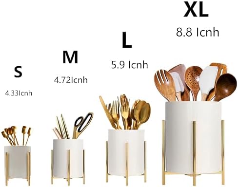 Gold Pencil Cup Sturdy Metal Frame With White Ceramic Pen Holder For Desks and kitchen Appliance Holders