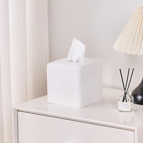 Travertine Look Square Tissue Box Cover for Bathroom Counter, Nightstand