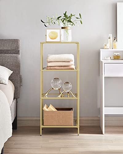 VASAGLE Bookcase Bookshelf, Tempered Glass Bookshelves, Steel Frame