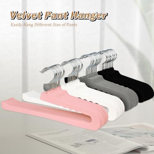 Velvet Pant Hangers Open End,16 Pack Non Slip Pink Felt Trouser Hangers