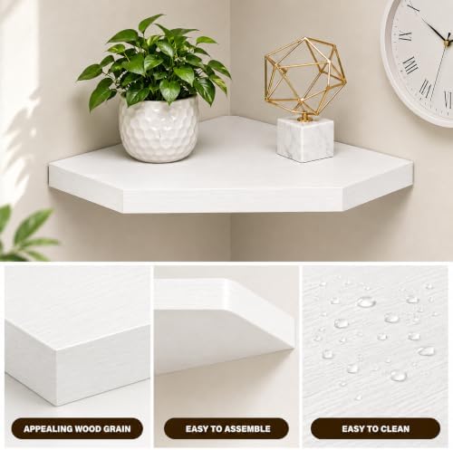 Floating Corner Wall Shelf, White MDF Display Shelf with Cable Management