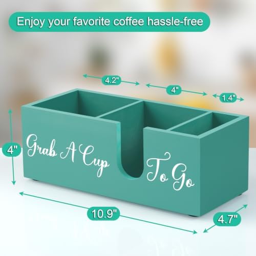 ALELION Turquoise Coffee Cup Organizer for Disposable Cups, Lids and Stir Sticks - 3-Compartment Countertop Cup Holder S