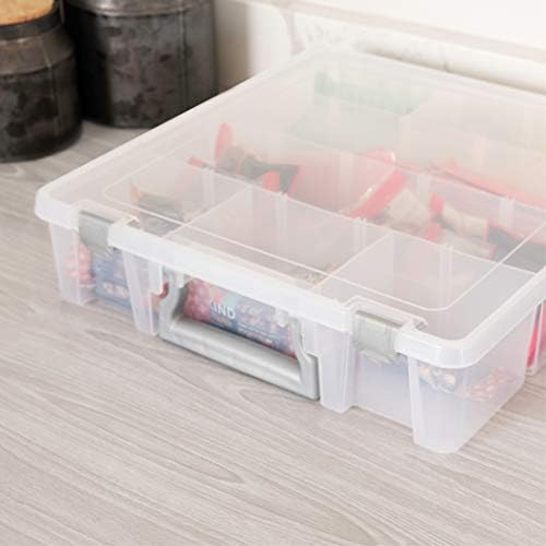AB Designs 6823ABD Super Satchel with Removable Dividers, Stackable Home Storage Organization Container, Clear with Sliv