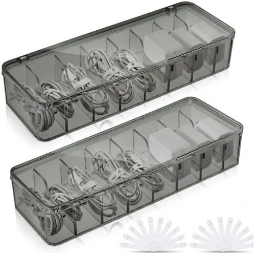 Tatuo Cord Organizer for Drawer Desktop, Gray, 2 Pack