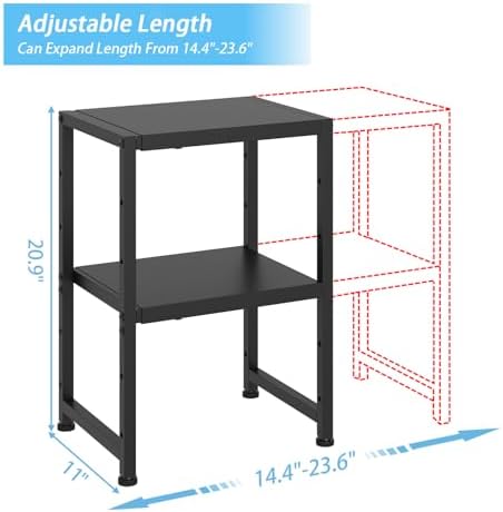 2-Tier Expandable Metal Storage Shelves,150LBS Heavy Duty Shelving Units and Storage For Small Appliance,Adjustable Pots