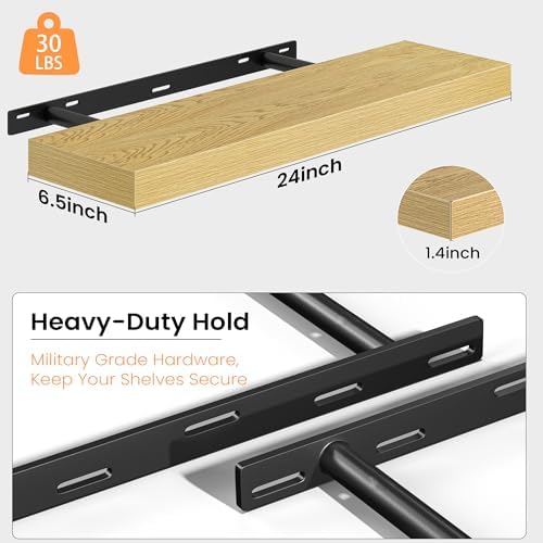 Fun Memories Floating Shelves for Wall 24 Inch, Set of 2 – Wall-Mounted Storage & Display Shelf with Invisible Bracket, 