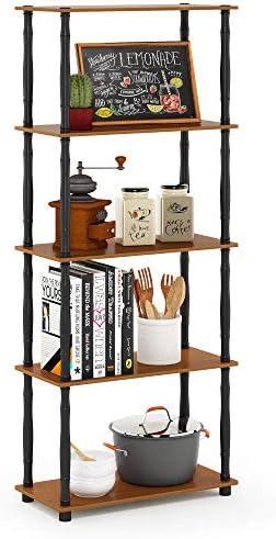 Furinno TURN-S-TUBE Storage Shelves, 5-Tier Book Shelf, Corner Shelf, Toolless Open Shelves, Classic Tubes, for Organiza