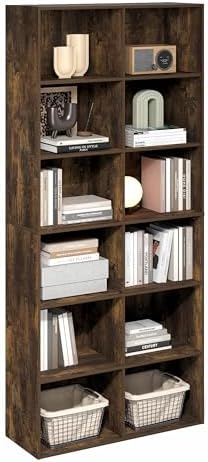 Furinno Basic Book Shelf, 12-Cube Bookshelf, Bookcase with Open Shelf, Cube Storage Organizer, 12 x 32 x 71, for Living 