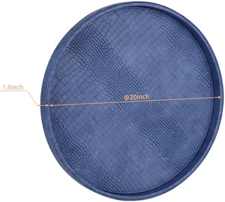HofferRuffer Round Serving Tray 20'', Elegant Faux Leather Circle Ottoman Table Tray, Serve Tea Coffee Breakfast in Bedr