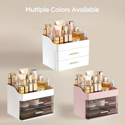 HBlife Makeup Organizer for Vanity with 2 Drawers, Large Bathroom Countertop Cosmetics Organizer Skin Care Storage, Easy