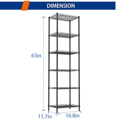 REGILLER 6 Wire Shelving Steel Storage Rack Adjustable Unit Shelves for Laundry Bathroom Kitchen Pantry Closet(Black,11.