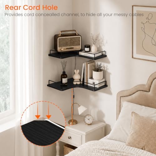 Homode Floating Corner Shelves Set of 3, 12 Inch Corner Wall Shelf, Black