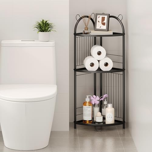 Corner Bathroom Shelf Metal Short Corner Stand Shelf Black Small Bathroom Storage Corner Shelf Unit for Toilet Shower Ro