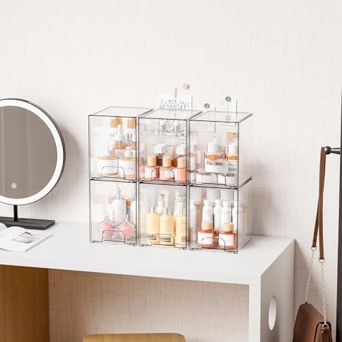 Yieach 7.5" High Stackable Storage Bins,4 Pack Bottle Station and Baby Bottle Storage Organizer for Countertop,Clear Acr