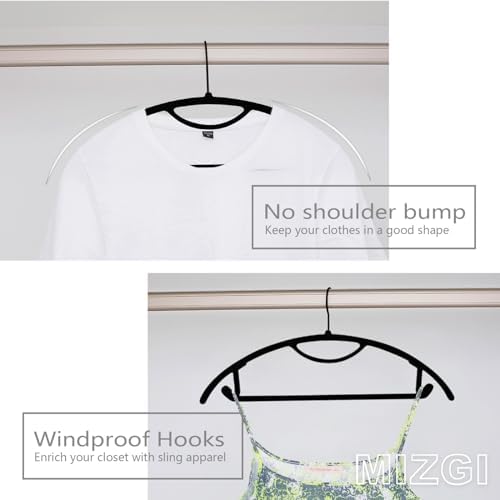 MIZGI Premium Velvet Hangers 50-Pack,No Shoulder Bump Hangers W/Tie Bar Ultra Thin Space Saving Non Slip Hanger Heavy Duty Felt Rounded Clothes Hanger for Sweaters,Coat,Jackets,Pants,Shirts