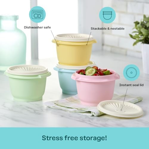 Tupperware Heritage Collection, New 16 Piece Food Storage Container Set in Vintage Colors, Dishwasher Safe and BPA Free (8 containers, 8 lids)