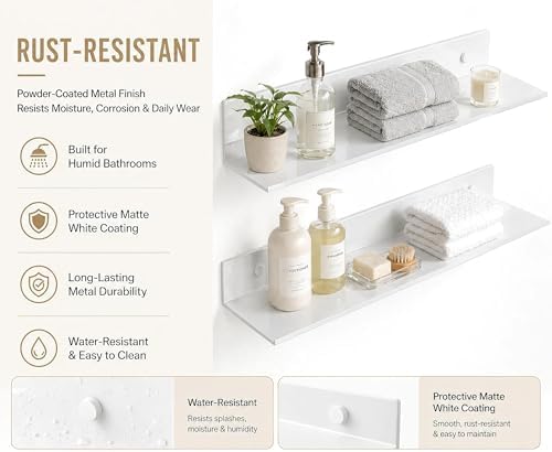 Z metnal White Wall Shelves, Small Corner Floating Bathroom Shelf, Lack Slim Metal Decor Display Modern Long Shelves for