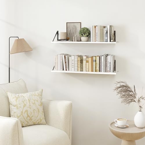 Heimlove White Deep Floating Shelves for Wall, 32W x 8D Wood Wall Shelves Set of 2, Wide Floating Bookshelf for Living R