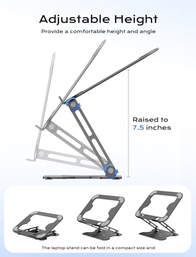 JCZT Adjustable Laptop Stand for Desk, Metal Foldable Laptop Riser, Black