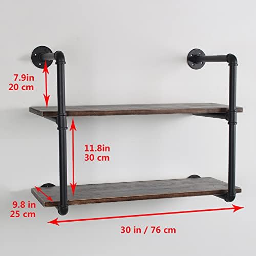 MBQQ Industrial Retro Pipe Shelf 30in 2 Tier Wall Mounted,Rustic Floating Shelves,Farmhouse Kitchen Bar Shelving,Home De