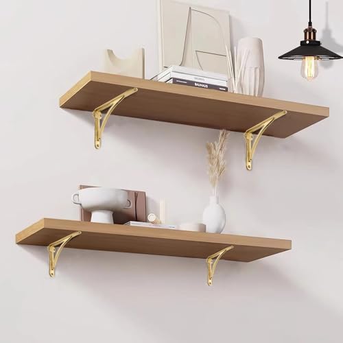 Khtumeware 100% Solid Brass Decorative Shelf Brackets, 4.5-inch Wall-Mounted Shelving Brackets, 2-Pack Antique Gold Vint