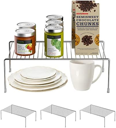 Redrubbit 4 Pack Medium (13 x 9.4 Inch) Cabinet Storage Shelf Rack, Rustproof Metal Kitchen Counter and Cabinet Shelf, S