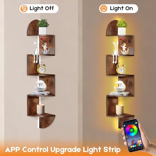 Corner Shelf Wall Mounted Corner Floating Shelves with Light