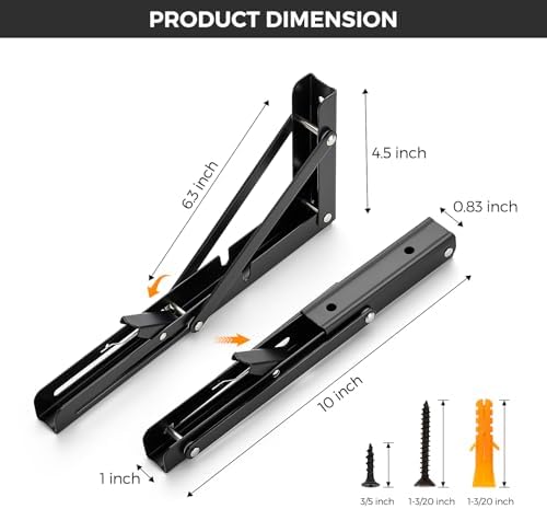 JOY DECOR Matte Black Folding Shelf Brackets, 10 Inch, 4 Pack