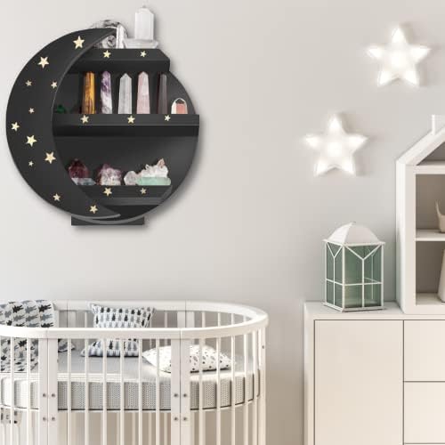 CHAMAMA Black Moon Shelf with Stars