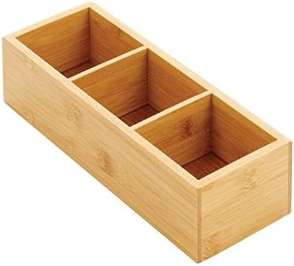 mDesign Slim Bamboo Wood Compact Food Storage Organizer Bin - 3 Divided Sections - Holder for Seasoning Packets, Pouches