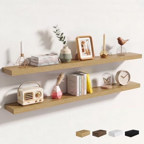 Axeman 55 Inch Floating Shelves for Wall, 2 Packs, Invisible Brackets, Oak