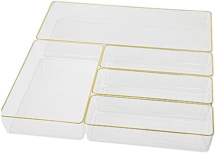 Martha Stewart Kerry Stackable Desk Drawer Organizers, Clear/Gold, 5-Pack