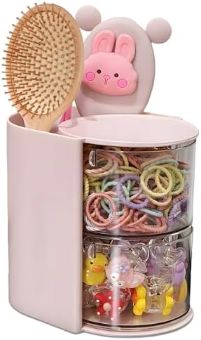 Azurphoric Hair Accessories Organizer with Hair Brush Holder(Pink, 2-Layer)